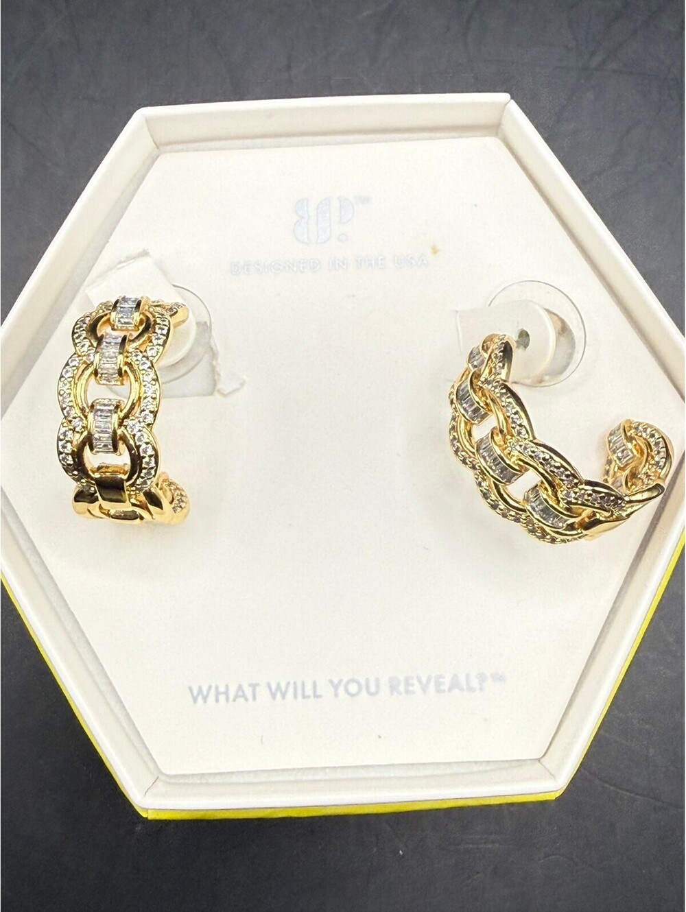 Bomb Party Gold CZ  Intricately Linked Earrings Hoops